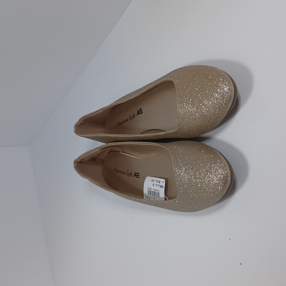 American Eagle ladies 8, gold glitter rubber sole flat NEW